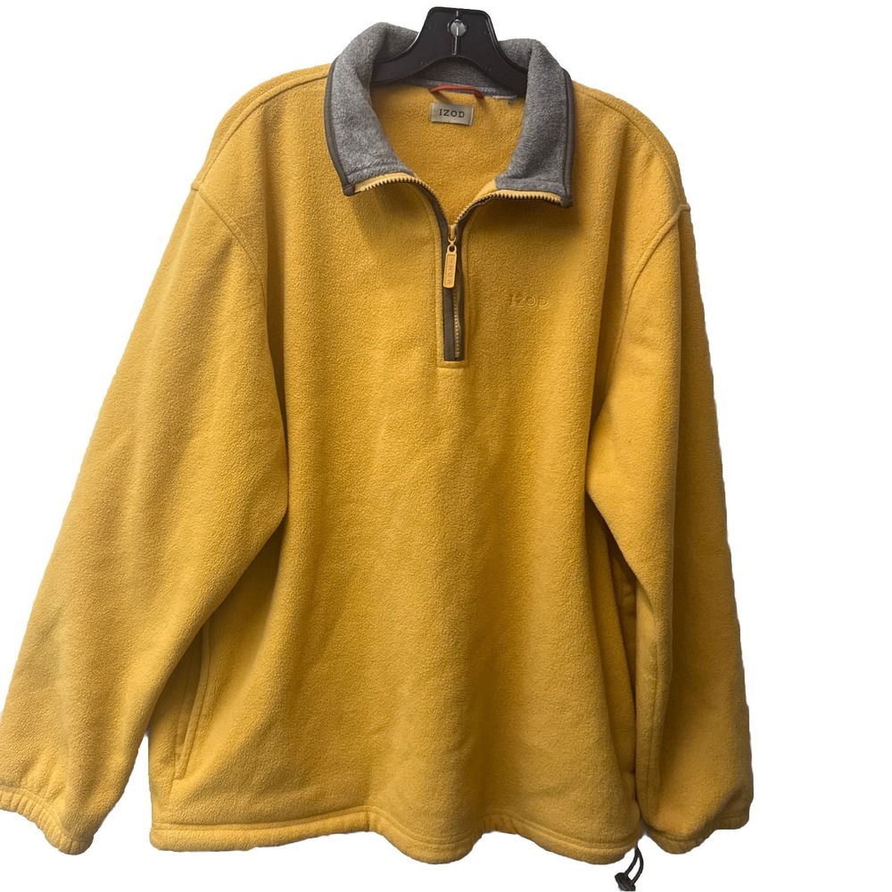 IZOD 1/4 Zip Pullover Fleece Jacket Long Sleeve Men's‎ XL Yellow Sweater Pockets